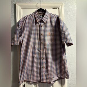 Wrangler Men's Checkered Button Down Shirt - Orange and Blue XL